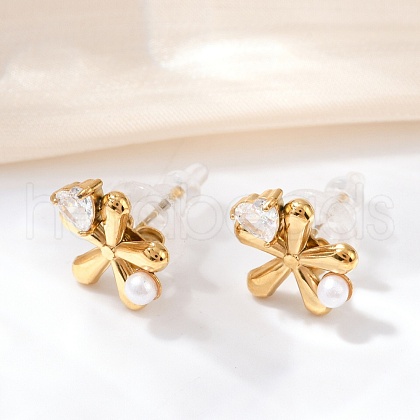 304 Stainless Steel Cubic Zirconia Stud Earrings EJEW-Z110-03G-04-1