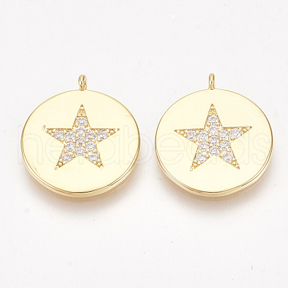 Brass Micro Pave Cubic Zirconia Pentacle Pendants X-KK-S350-272-1