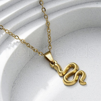 Snake 304 Stainless Steel Pendant Necklaces NJEW-M096-03G-1