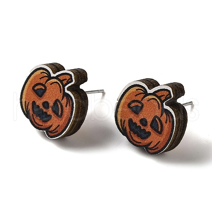 Wood Stud Earrings EJEW-Z054-02L-1