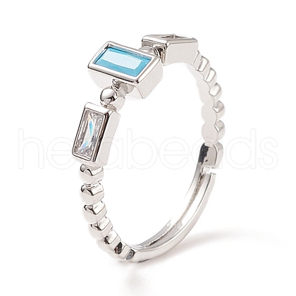 Sky Blue Cubic Zirconia Rectangle Adjustable Ring RJEW-C028-01P-1