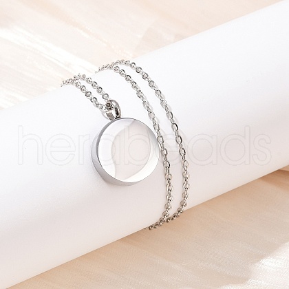 304 Stainless Steel Flat Round Pendant Pet Urn Ashes Necklaces NJEW-S455-01P-1