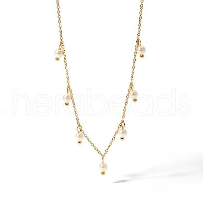 Stainless Steel & Resin Imitation Pearl Teardrop Bib Necklaces for Women PW-WG00361-01-1
