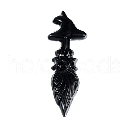 Natural Obsidian Wizard Broom Display Decoration PW-WGC37DA-01-1