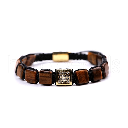 Natural Tiger Eye Braided Bead Bracelets for Men PW-WG045CA-04-1