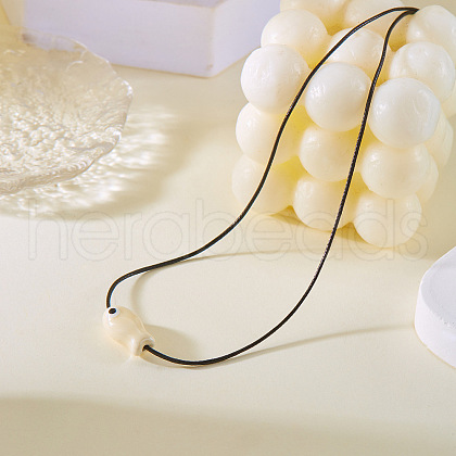Fish Porcelain Pendant Black Wax Cord Necklaces FS-WG7FFA4-02-1