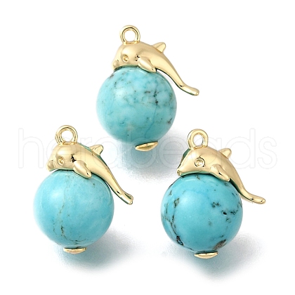 Synthetic Turquoise Round Pendants KK-U072-03G-1