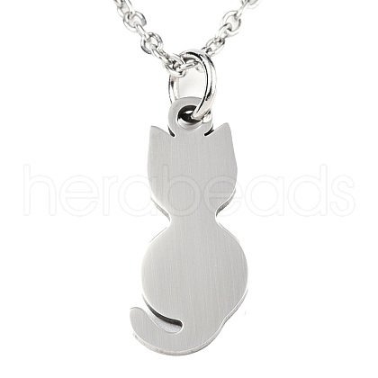 Non-Tarnish 201 Stainless Steel Kitten Pendant Necklaces NJEW-T009-JN125-40-1-1