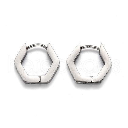 304 Stainless Steel Hexagon Huggie Hoop Earrings STAS-H156-03A-P-1