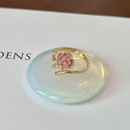 Brass Pink Enamel Open Cuff Rings for Women FS-WGC2A84-01-1