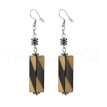 Acrylic Cuboid Dangle Earrings with Synthetic Hematite EJEW-JE04974-1