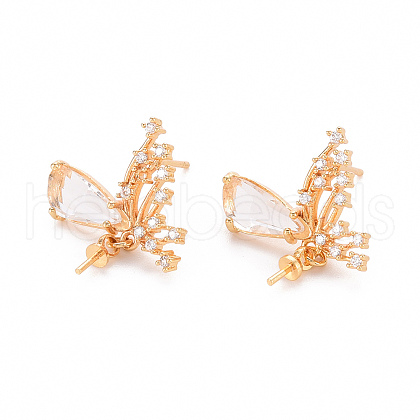 Brass Micro Pave Clear Cubic Zirconia Earring Findings KK-T062-224G-NF-1