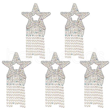 FINGERINSPIRE 5Pcs Star with Tassel Glitter Hotfix Rhinestone DIY-FG0002-59-1