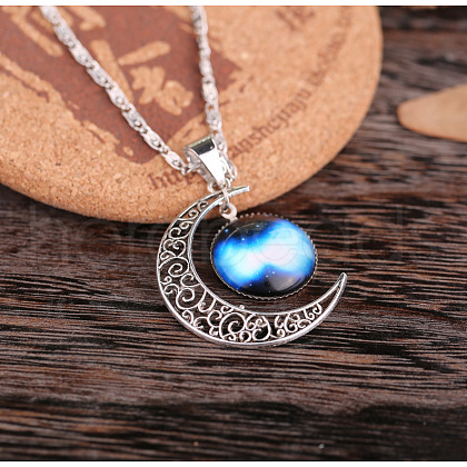 Alloy Glass Moon Syb Pendant Lumachina Chain Necklaces for Women WGDF061-03-1