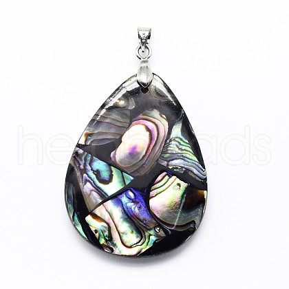 Brass Paua Shell Teardrop Pendants SSHEL-F0006-58-1