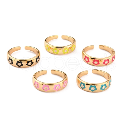 Brass Enamel Cuff Rings RJEW-H543-17G-1