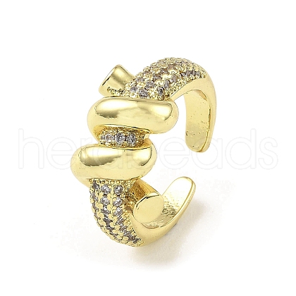 Rack Plating Brass Micro Pave Cubic Zirconia Open Cuff Ring RJEW-H218-04G-1