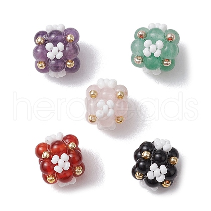 Natural Rose Quartz/Carnelian/Green Aventurine/Amethyst/Black Onyx & Glass Seed Cluster Beads PALLOY-MZ00591-1