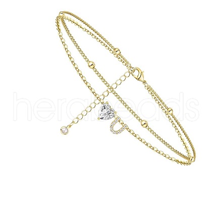 Heart & Letter Brass Crystal Rhinestone Charm Double Layer Anklets FS-WG6749C-21-1