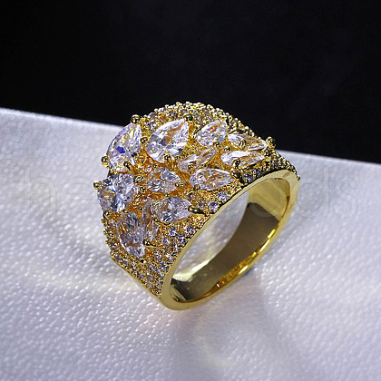 Brass Micro Pave Cubic Zirconia Finger Rings FS-WG4D6DE-02-1
