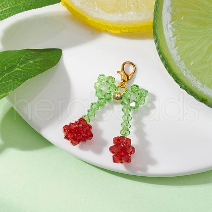 Imitation Austrian Crystal Beads Cherry Pendant Decorations HJEW-JM03240-1