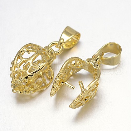 Filigree Leaf Rack Plating Brass Pendant Pinch Bails KK-L102-13G-1