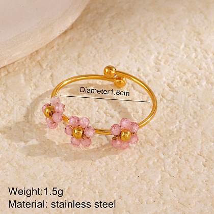 Flower 304 Stainless Steel with Cubic Zirconia Cuff Rings for Women FS-WG31CBD-02-1