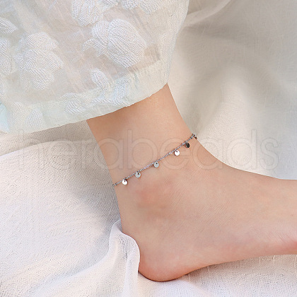 Stainless Steel Flat Round Charm Anklets for Women WG58D55-02-1
