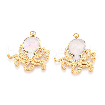 304 Stainless Steel Pave Natural Shell Pendants STAS-N115-23A-G-1