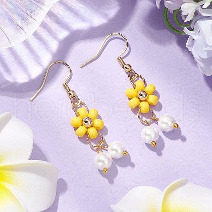 Shell Pearl Beads & Glass Seed Dangle Earrings EJEW-MZ00310-04-1