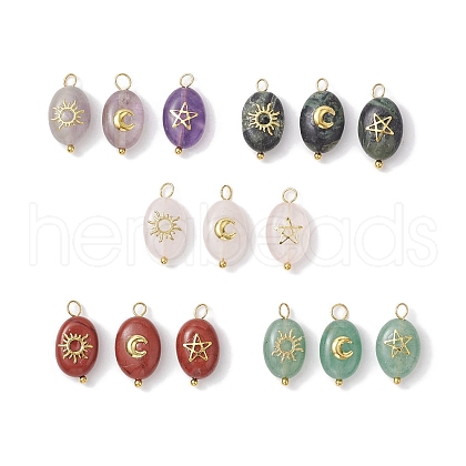 3Pcs Natural Mixed Gemstone Pendants PALLOY-JF02695-1