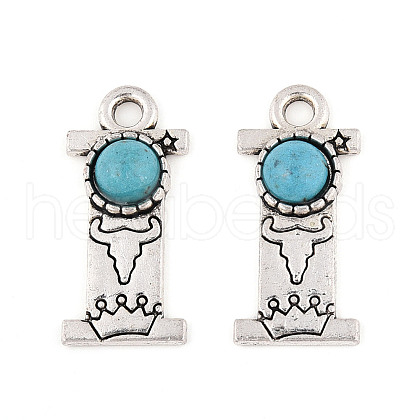 Synthetic Turquoise & Alloy Pendants PALLOY-H146-01AS-I-1
