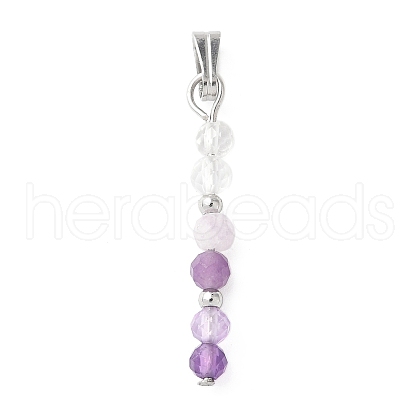 Faceted Round Natural Quartz Crystal & Amethyst & Lepidolite/Purple Mica Stone Beaded Pendants PALLOY-JF03529-07-1