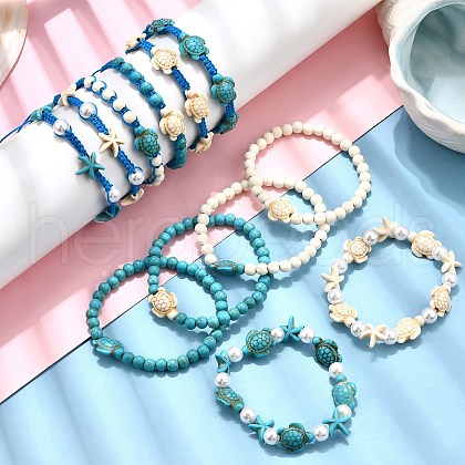 12Pcs 12 Styles Dyed Synthetic Turquoise Beads Braided Bead  Bracelets & Stretch Bracelets for Women BJEW-JB11624-1