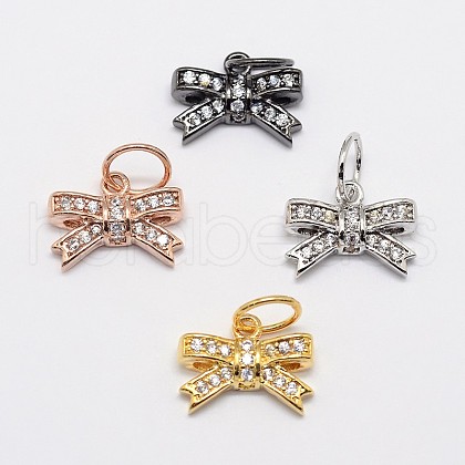 CZ Brass Micro Pave Cubic Zirconia Bowknot Bow Charms ZIRC-L018-14-1