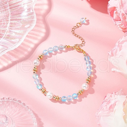Synthetic Moonstone Round Beaded Bracelets for Women BJEW-JB11915-02-1