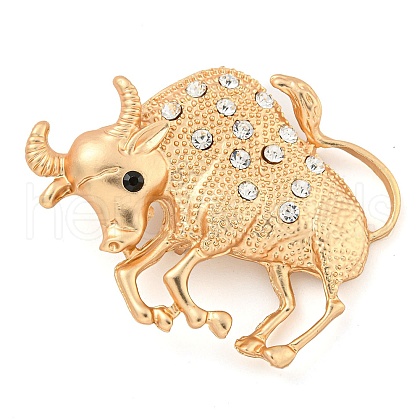 Golden Zinc Alloy with Rhinestone Brooches JEWB-B018-03G-02-1