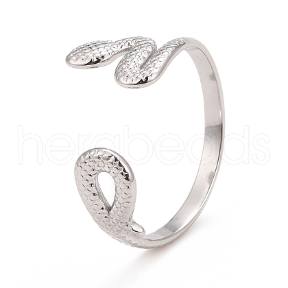 Non-Tarnish 304 Stainless Steel Snake Wrap Open Cuff Ring for Women RJEW-C025-18P-1