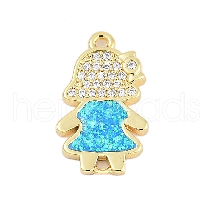 Brass Micro Pave Clear Cubic Zirconia Girl Connector Charms KK-I723-22G-1