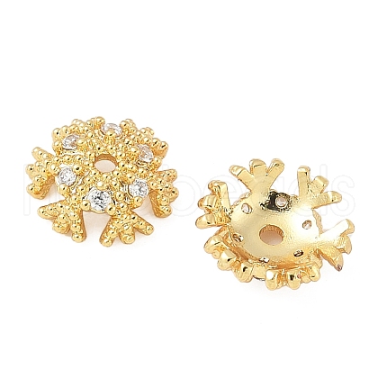 Brass Micro Pave Clear Cubic Zirconia Bead Caps KK-V015-32G-1