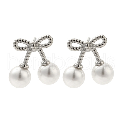 Mother's Day Jewellery 304 Stainless Steel Shell Pearl Bowknot Stud Earrings for Women EJEW-U020-28P-1