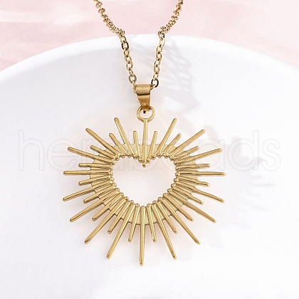 Shining Heart 304 Stainless Steel Pendant Necklaces NJEW-M096-37G-1