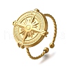 Flat Round with Compass 304 Stainless Steel Open Cuff Ring for Women RJEW-F161-02G-01-1