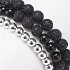 3Pcs 3 Style Style Natural Lava Rock & Golden Sheen Obsidian & Synthetic Hematite Stretch Bracelets Set BJEW-JB08735-6