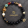 12 Zodiac Sign Natural Black Obsidian Round Beads & Synthetic Mixed Gemstone Beads Charm Bracelets for Men Women WG666A9-03-1