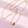 304 Stainless Steel FireBrick Enamel Ladybug Clover Link Chain Necklaces NJEW-R026-11G-2