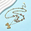 304 Stainless Steel Red and Green Enamel Cherry Bowknot Pendant Double Layered  Necklaces for Women NJEW-B129-01G-1