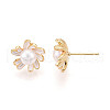 Flower Brass Natural Pearl Stud Earrings PEAR-N020-06X-2