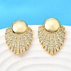 Brass Clear Cubic Zirconia Flat Round Stud Earrings EJEW-C147-03G-1
