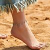 Bohemian Brass Bar Link Chain Marine Blue Enamel Sun Tassel Anklets AJEW-Z046-05G-1
